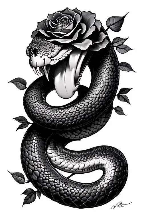 Coiled Snake With Tongue Made Of Roses