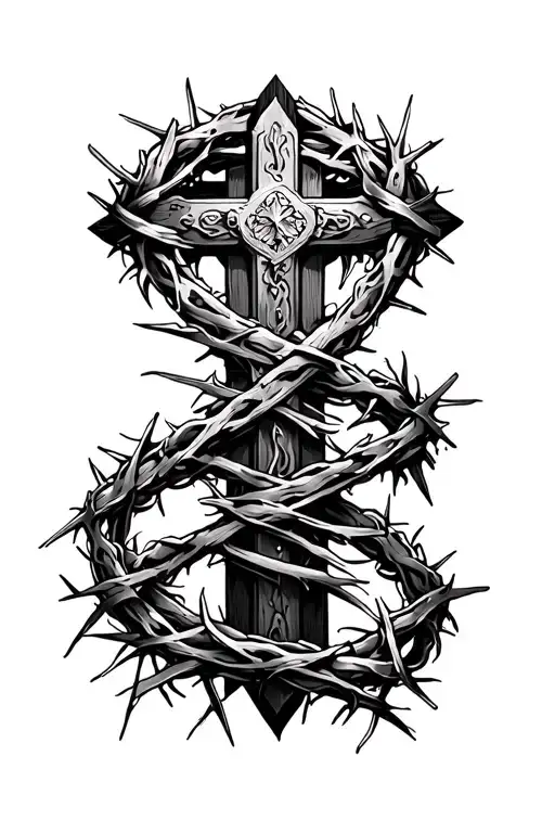 Roman Cross With Crown Of Thorns Wrapping