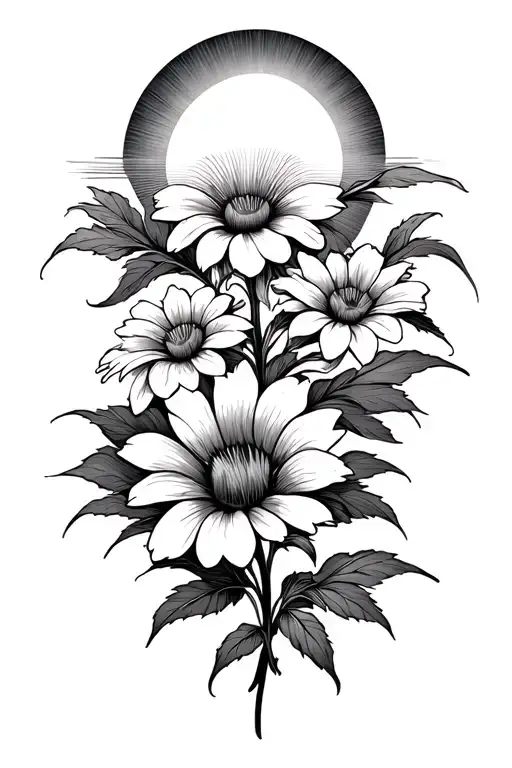 Sun And Mood With Flowers Growing