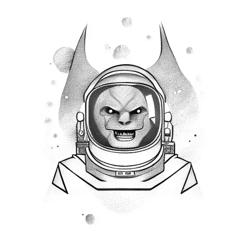 An Astronaut Floating In Outerspace While Wearing A Demon Oni Mask Over Their Helmet