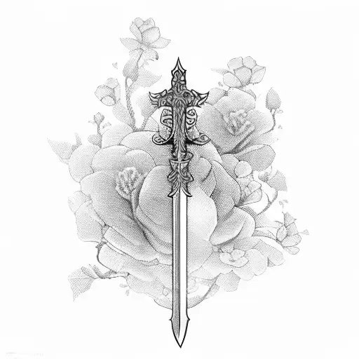 One Vertical Sword With Little Flowers