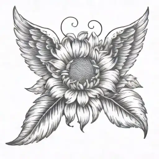 A Beautiful Daisy Birth Flower Intertwined With 4 Angel Wings Cheyenne Alana