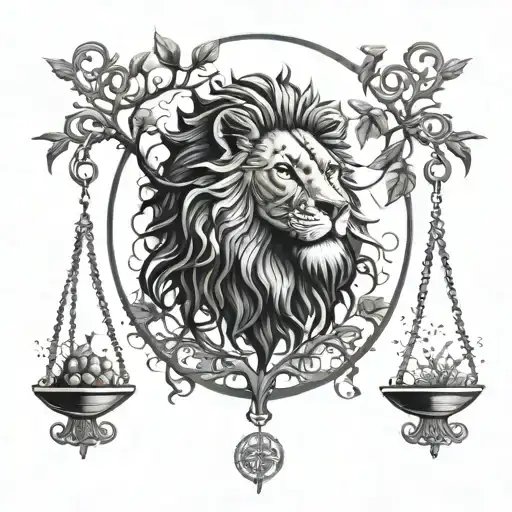 Lion Head And Justice Scales With Life Tree Emerging