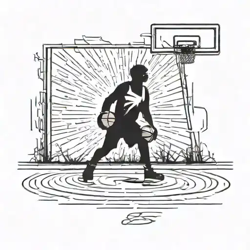 A Basketball Court With A Silhouette Of A Dog Dribbling A Basketball