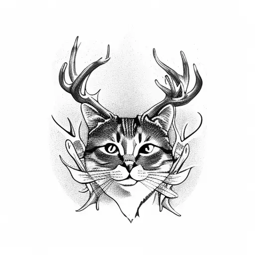Full Body Cat With Two Eyes And Wings And Deer Antlers