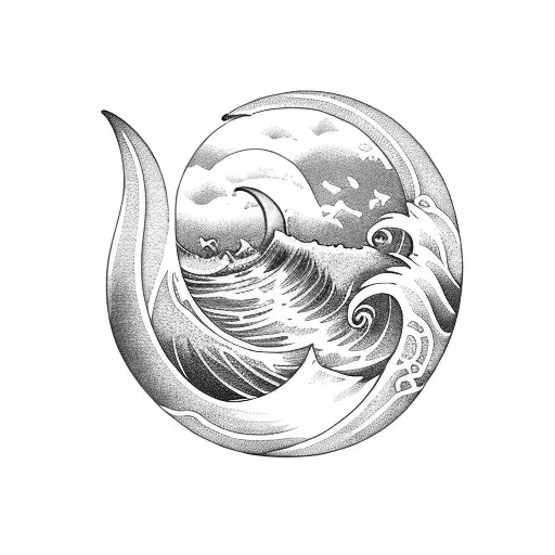 Crescent Moon With Ocean Waves