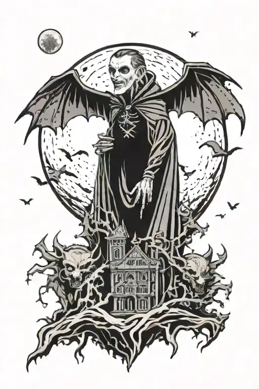 Dracula Under A Blood Moon With Bats