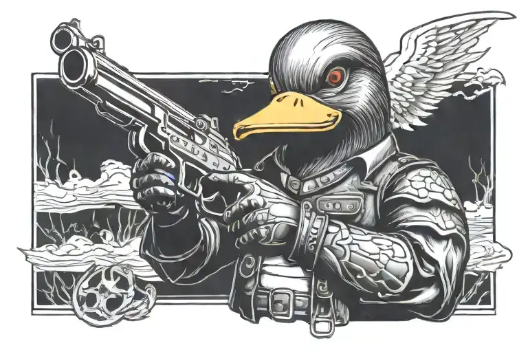 Badass Iron Duck Holding A Gun