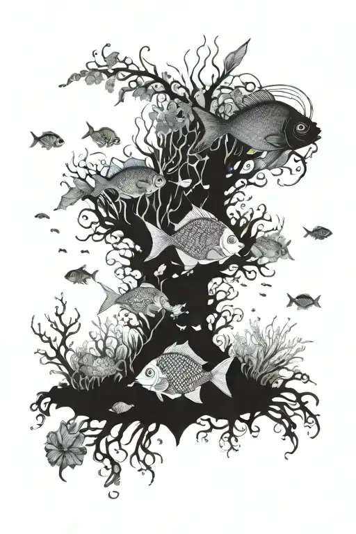 An Intricate Underwater Scene With Hidden Treasures And Exotic Fish