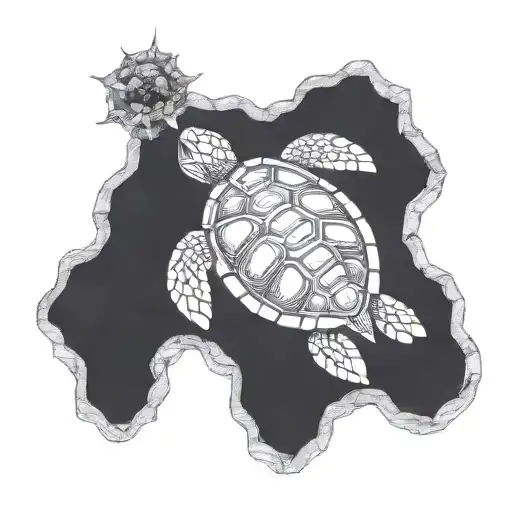 Turtle Underwater 7Cm-10cm In A Hexagon Shape