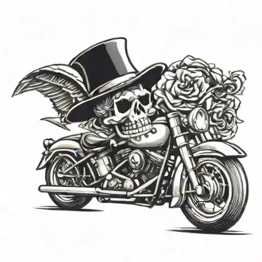A Skull Wearing A Top Hat Riding A Motorcycle