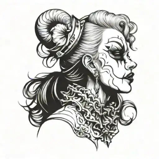 Gothic Clown Woman In Profile With Two Tails