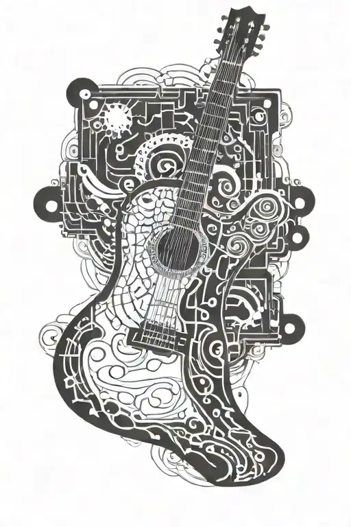 An Intricate Design Of A Guitar With Electrical Circuit Patterns Intertwined Throughout