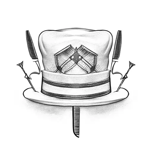 Black Hat And Barber Sissors And Nurse Hat Linked By A Needle And Thread