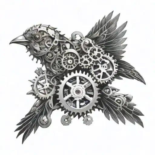 Mechanical Bird With Intricate Gears And Cogs Incorporated Into The Design