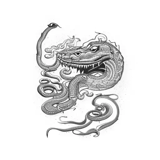 A Woman Serpent With A Dagger Kissing A Man