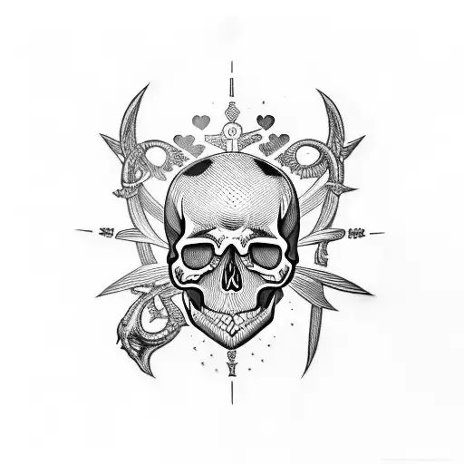 Skull With Bones And Hearts