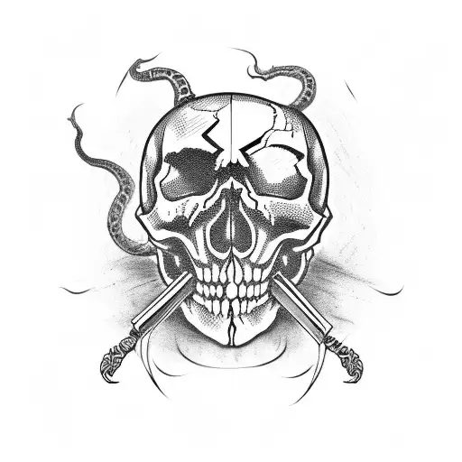 Demonic Skull With Snake And Knife