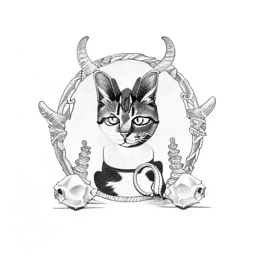 Cat With Horns And Mouse Skulls Dark