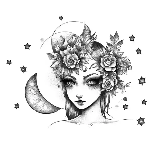 Flower Moon Stars Fairy Guns Girl