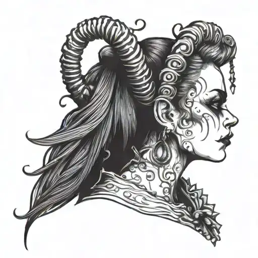 Gothic Clown Woman In Profile With Two Tails