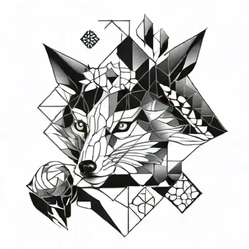 A Geometric Fox Surrounded By Intricate Japanese Art Elements