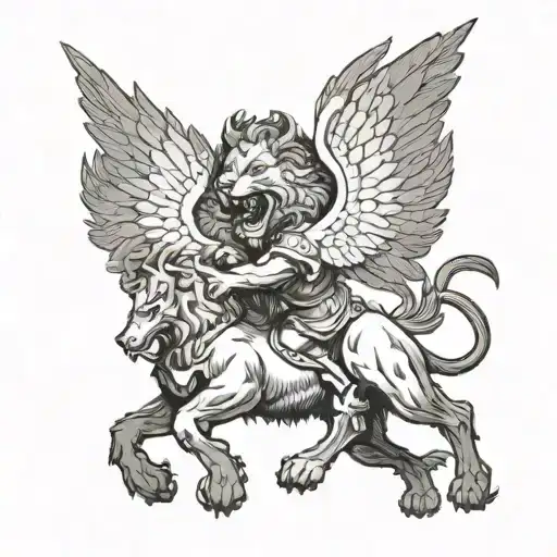 A Winged Lion Fighting A Musketeer Wolf