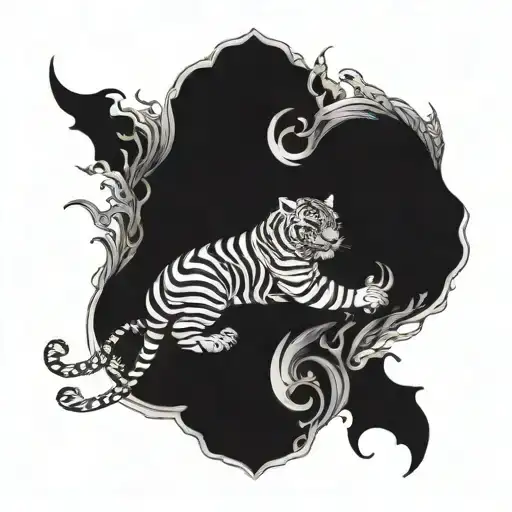 An Intricate Design Combining A Tiger And Dragon In A Fierce Battle Underwater