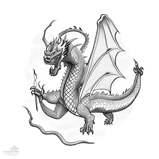 Medieval Dragon Playing With Japanese Dragon On A Lake