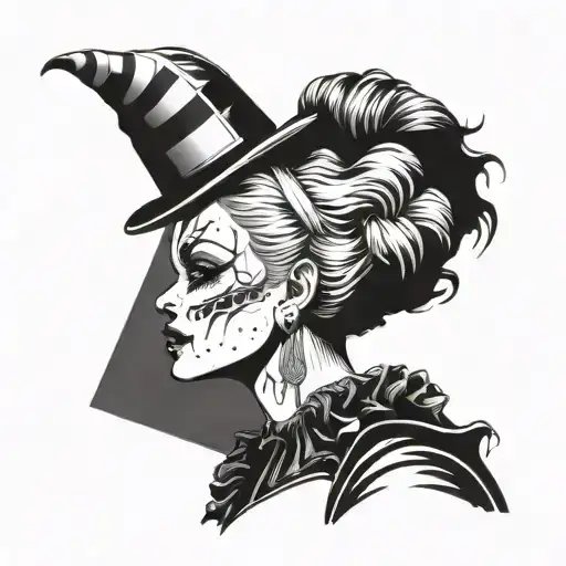 Gothic Clown Woman In Profile With Two-tailed Hairstyle