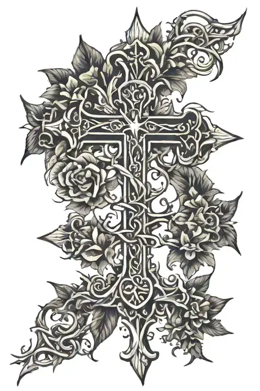 Cross With Vine Of Thorns On The Back