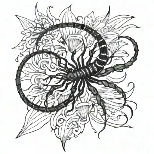 Huge Centipede Wrapping Around Spider Lily