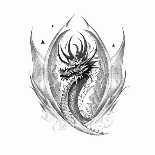 Design A Tattoo Depicting A Dragon Emerging From A Glitched Video Game Screen