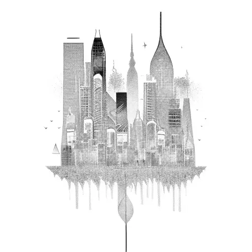 Abstract City Skyline With Angel Flying Out