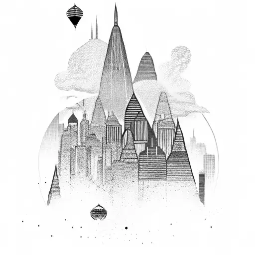 Anstract City Skyline With Angel Flying Out