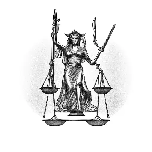 Lady Justice With Caduceus Symbol And Sword