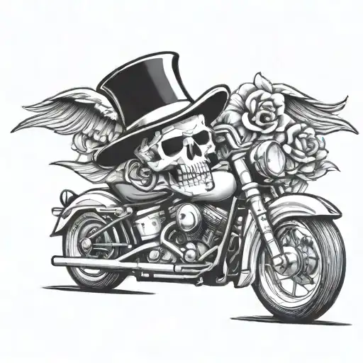 A Skull Wearing A Top Hat Riding A Motorcycle