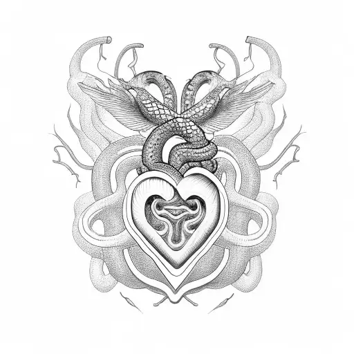 Heart Organ With 3 Snake Heads Coming Together