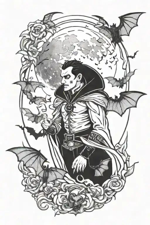 Dracula Under A Blood Moon With Bats