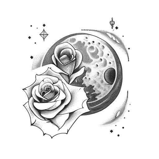 A Moon And A Key With Roses