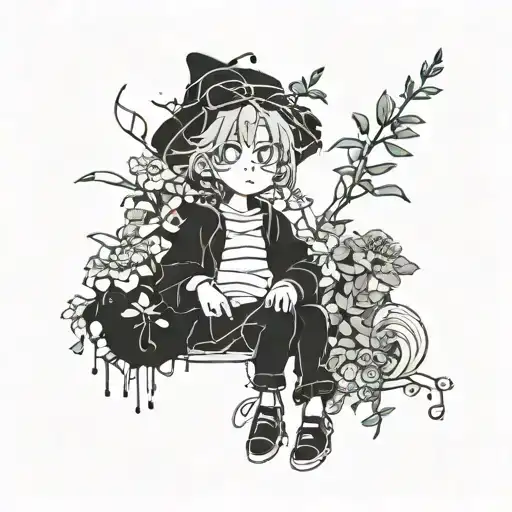 Combine Elements Of Stray Kids And Vines And Flowers Studio Ghibli Characters In A Unique Design