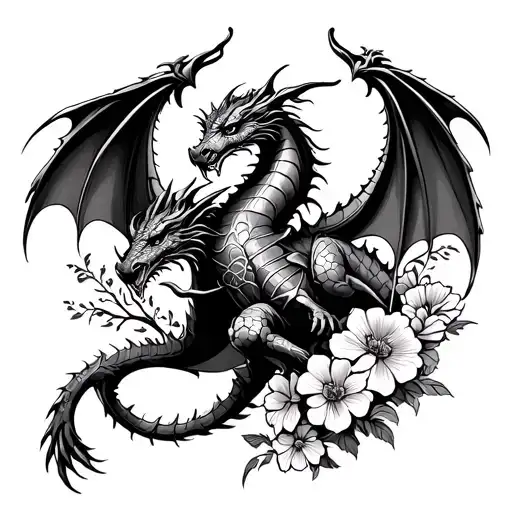 Knight Fighting Dragon Surrounded By Flowers And Celtic Knot