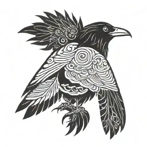 Integrate Shamanic Symbols With A Crow In A Mystical Design