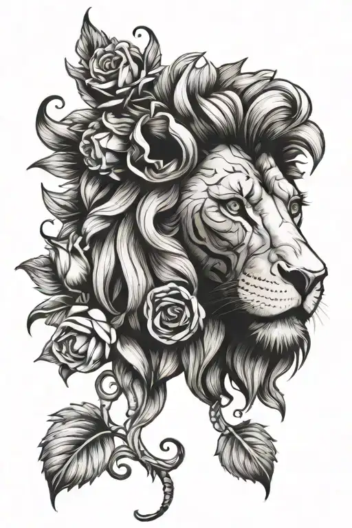 A Tim Burton-inspired Lion With A Rose In Its Mouth