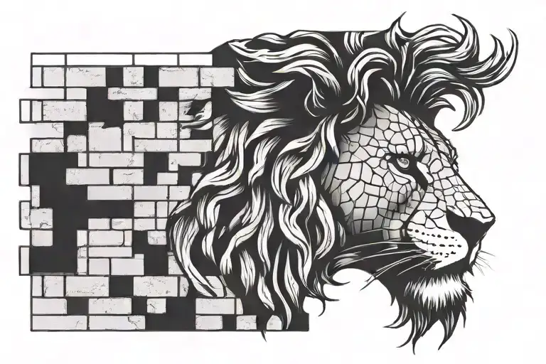 Brick Wall Being Built With Lion Head