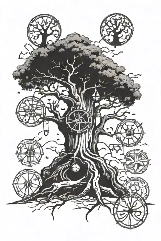 A Family Tree Intertwined With Barbells And Adventure Symbols