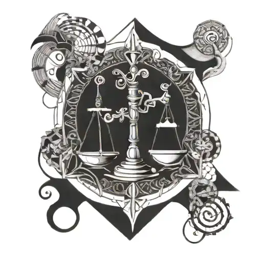A Mysterious Libra Symbol Surrounded By Intricate Blackwork Geometric Patterns
