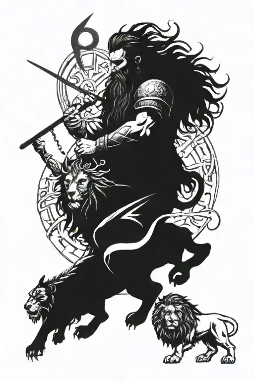 Odin With A Spartan And A Lion