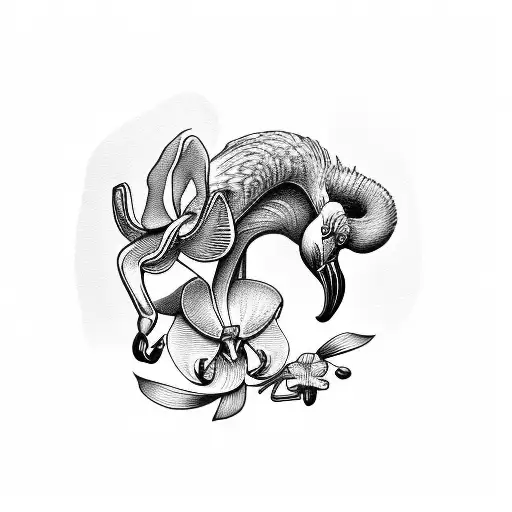 Flamingo With Orchid In The Mouth