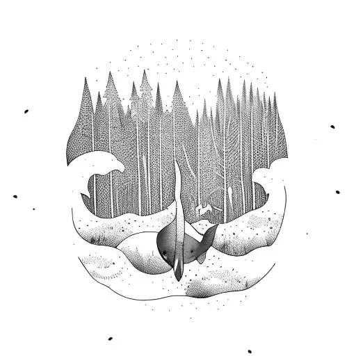 A Majestic Whale Swimming Through A Forest Of Trees